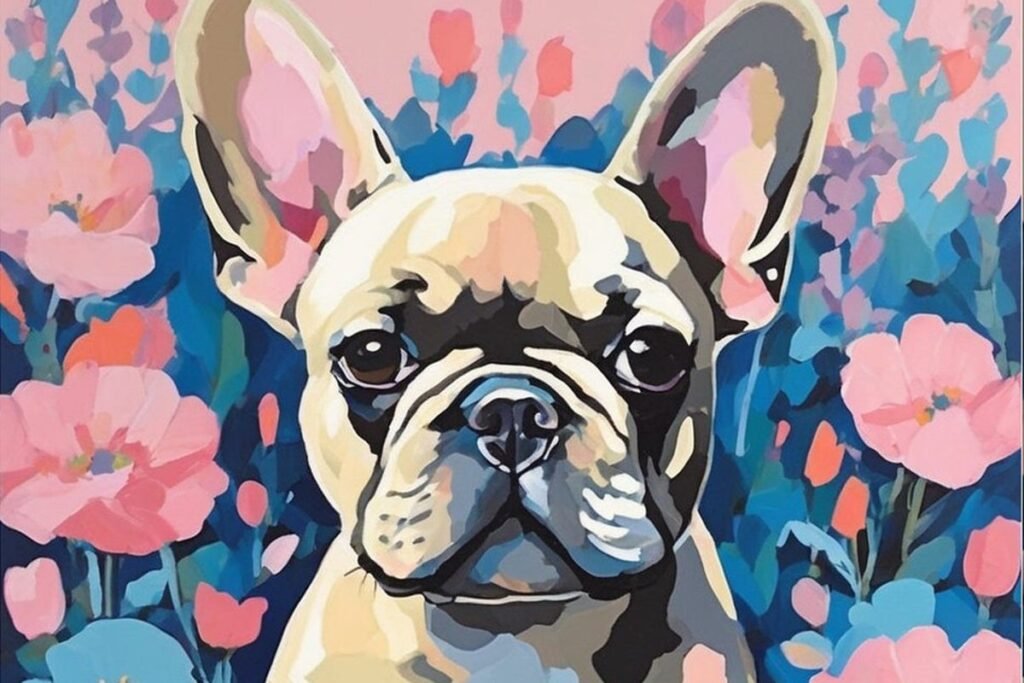 Finished paint-by-numbers portrait of a French Bulldog