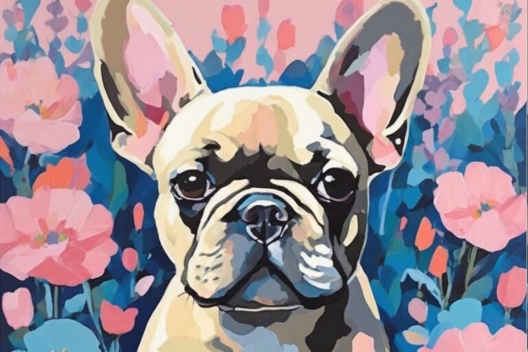Finished paint-by-numbers portrait of a French Bulldog